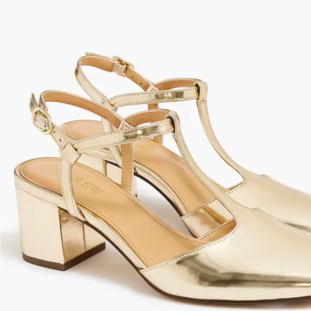 New🌿J.Crew Gold Y-Strap Heels - Picture 4 of 8